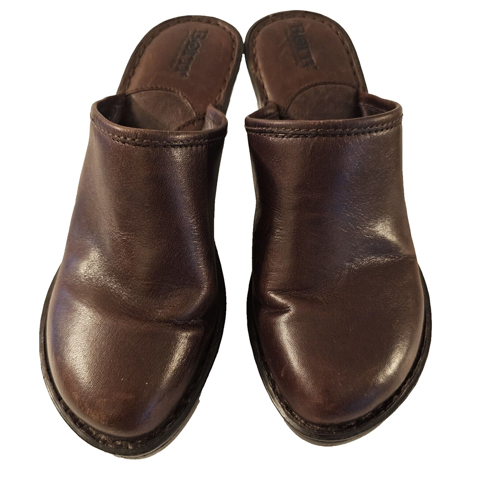 Born Mules Slip On Heels 7 - 38 Brown Leather Low Heel‎ 2.5 inComfort Shoe
